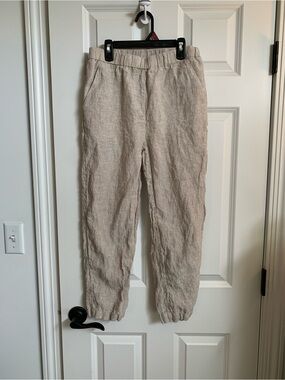 Quince Casual Linen Elastic-Waist Pants in Light Beige